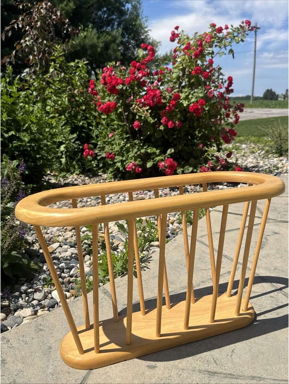 Vintage Dansk Danish MCM Wood Spindle Magazine Rack Record Holder 21-1/2 X 12x9”
